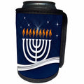 3dRose Doreen Erhardt Hanukkah Collection - Modern White Menorah and Swirl with Traditional Blue Hanukkah Hues - Can Cooler Bottle Wrap (cc_252477)