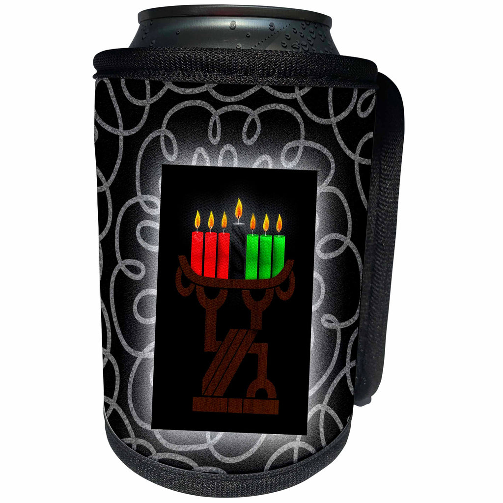 3dRose Doreen Erhardt Kwanzaa - Kwanzaa Kinara Seven Principles Candles in Red Green and Black - Can Cooler Bottle Wrap (cc_252480)