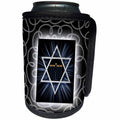 3dRose Doreen Erhardt Hanukkah Collection - Brightly Themed Star of David Hanukkah with Menorah in Blue - Can Cooler Bottle Wrap (cc_252481)