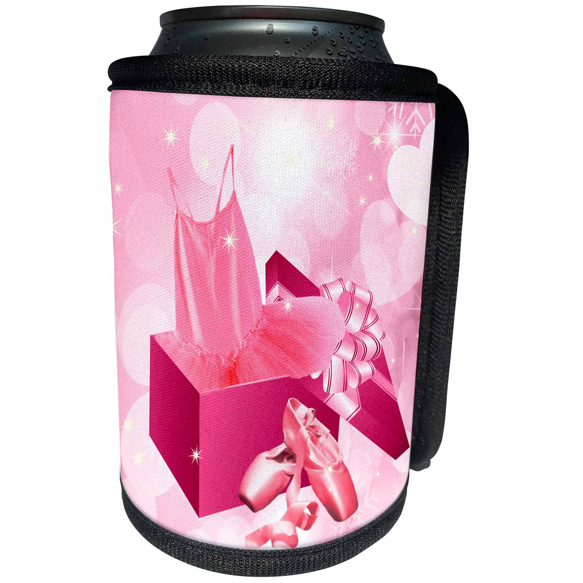 3dRose Doreen Erhardt Ballet - Pink Ballet Slippers, and a Tutu for Girls with Winter Snowflakes - Can Cooler Bottle Wrap (cc_252483)