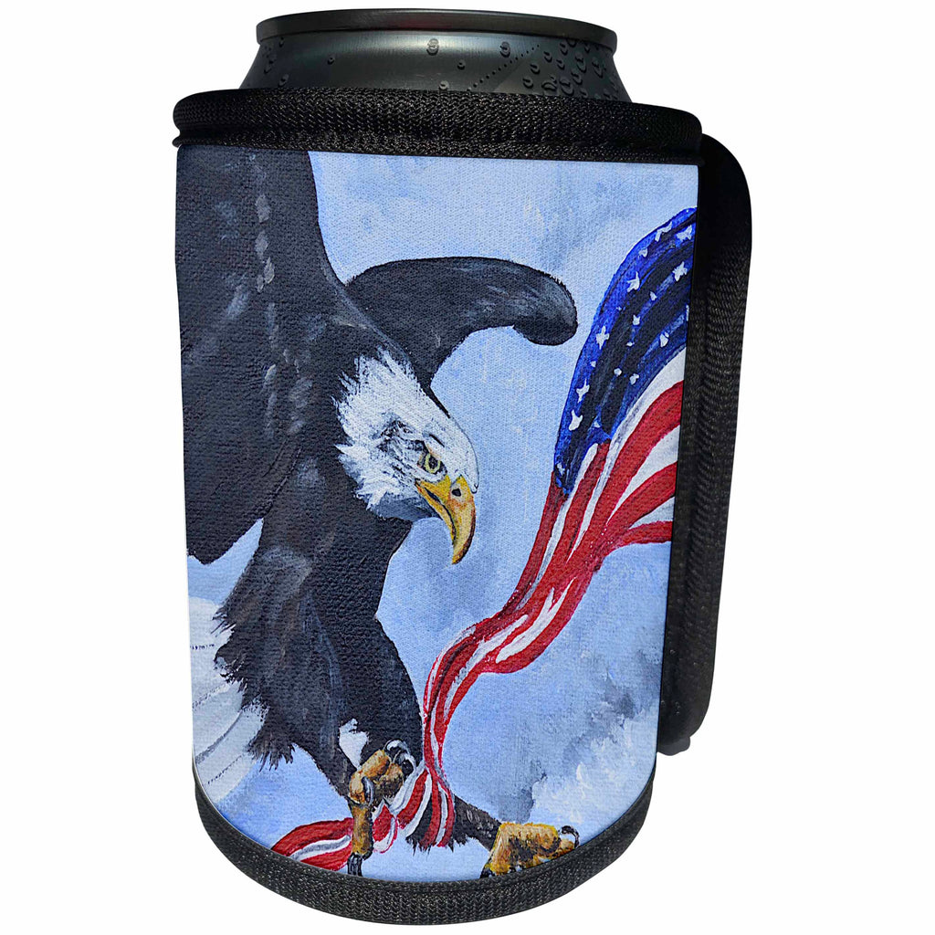 3dRose Melissa A. Torres Art Patriotic Art - Image of eagle flying tangled with US flag - Can Cooler Bottle Wrap (cc_252485)