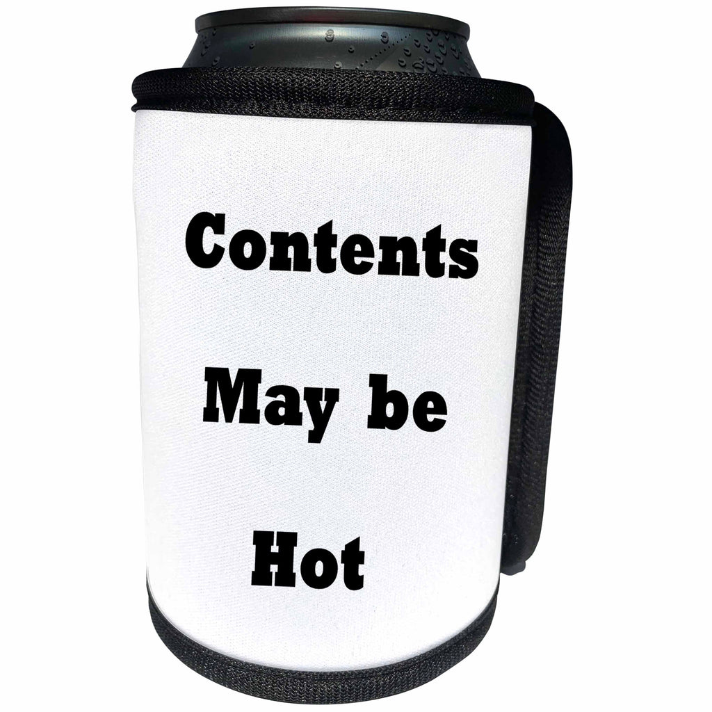 3dRose Florene Humorous Instructions - Image of Funny Sign Says Contents May Be Hot - Can Cooler Bottle Wrap (cc_252570)