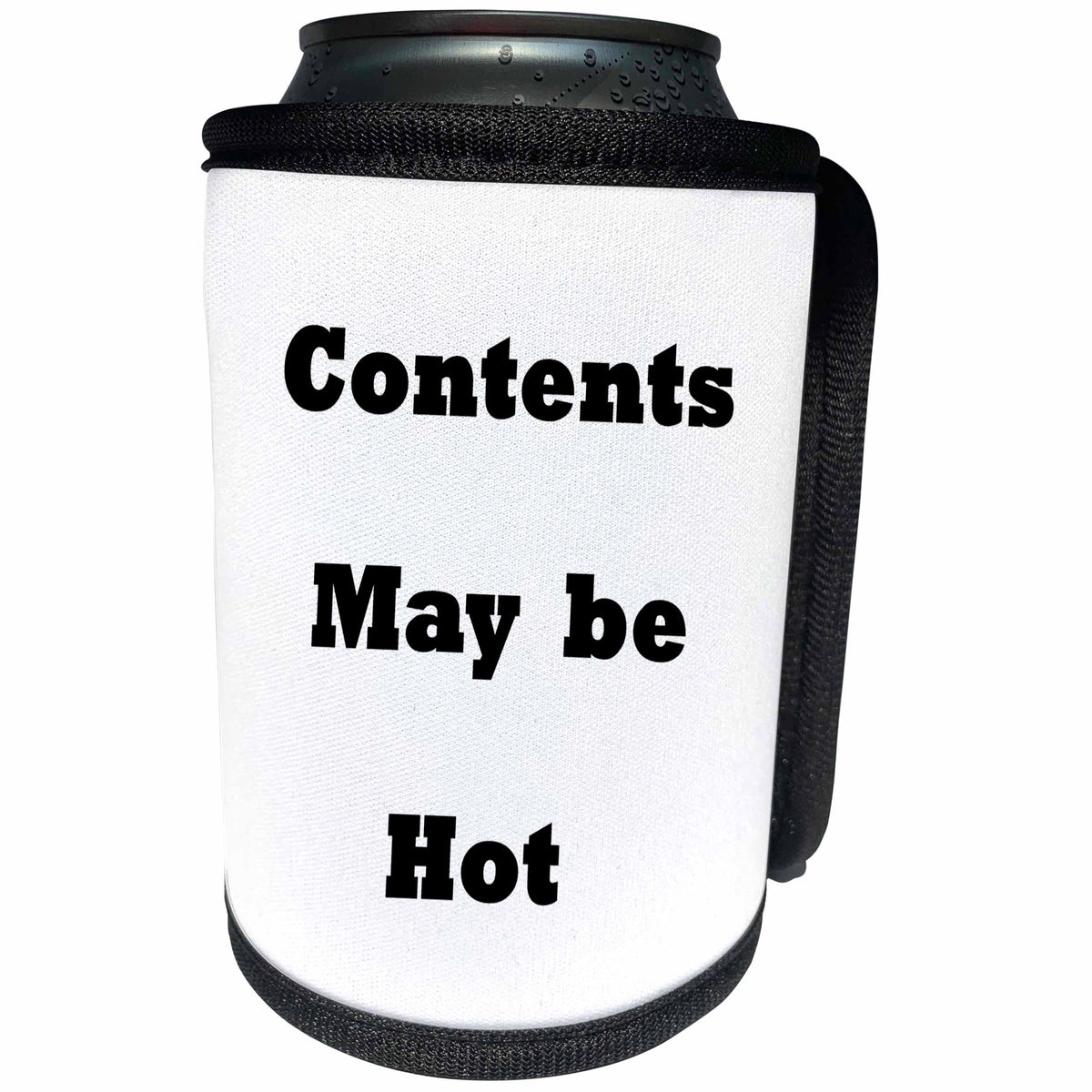 3dRose Florene Humorous Instructions - Image of Funny Sign Says Contents May Be Hot - Can Cooler Bottle Wrap (cc_252570)