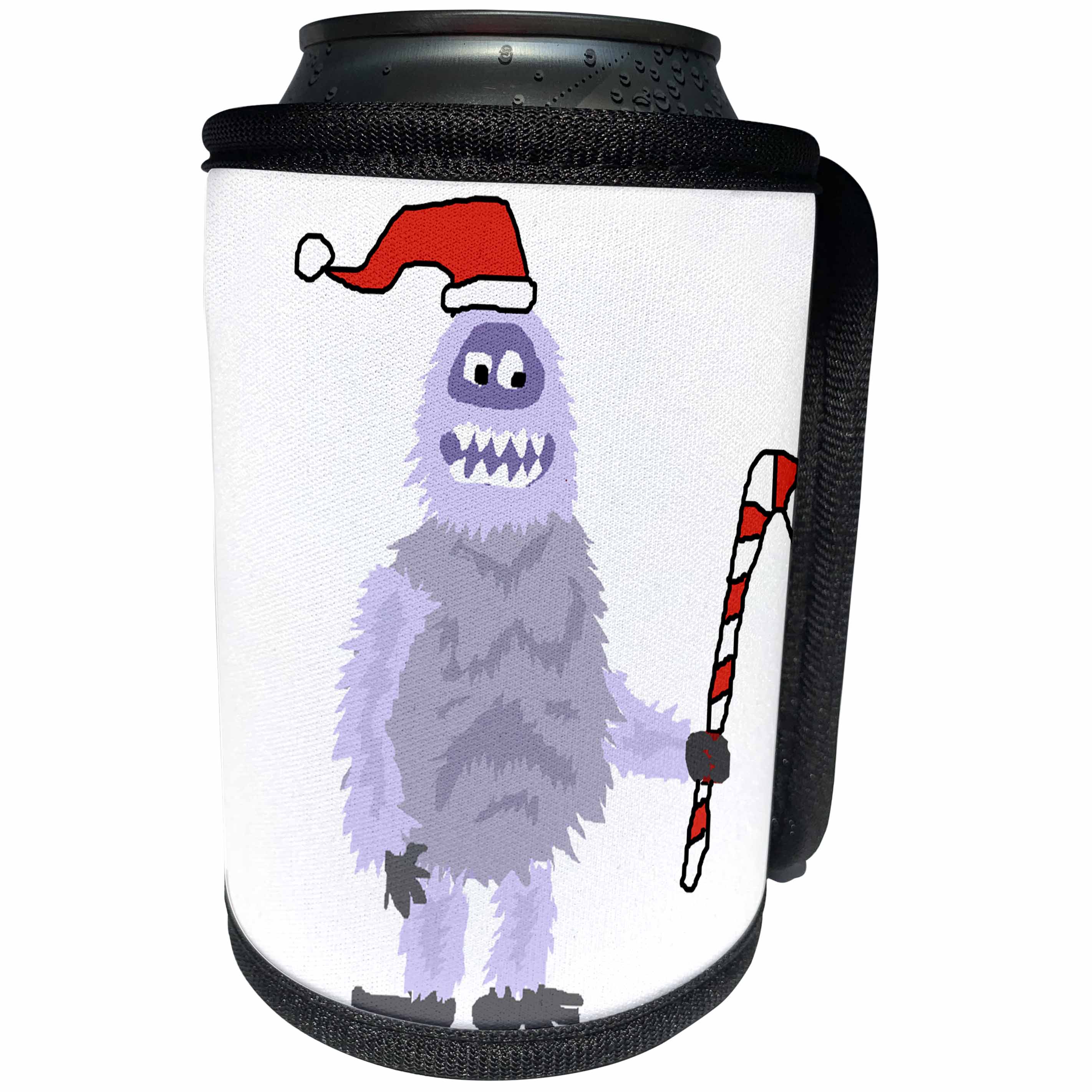 3dRose All Smiles Art Holidays - Funny Cute Christmas Abominable Snowman in Santa Hat - Can Cooler Bottle Wrap (cc_252600)