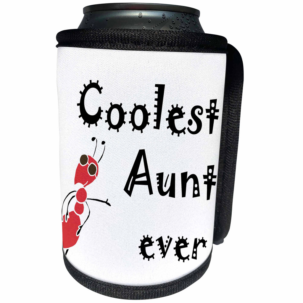 3dRose All Smiles Art Funny - Funny Coolest Aunt ever with Ant Cartoon - Can Cooler Bottle Wrap (cc_252603)