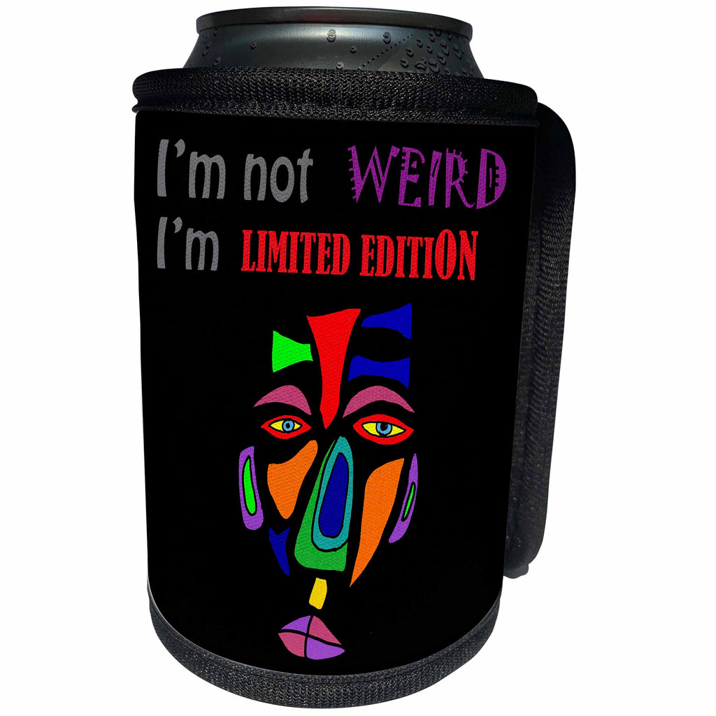 3dRose All Smiles Art Funny - Cool Fun Abstract Face says Im not weird Im limited edition - Can Cooler Bottle Wrap (cc_252610)