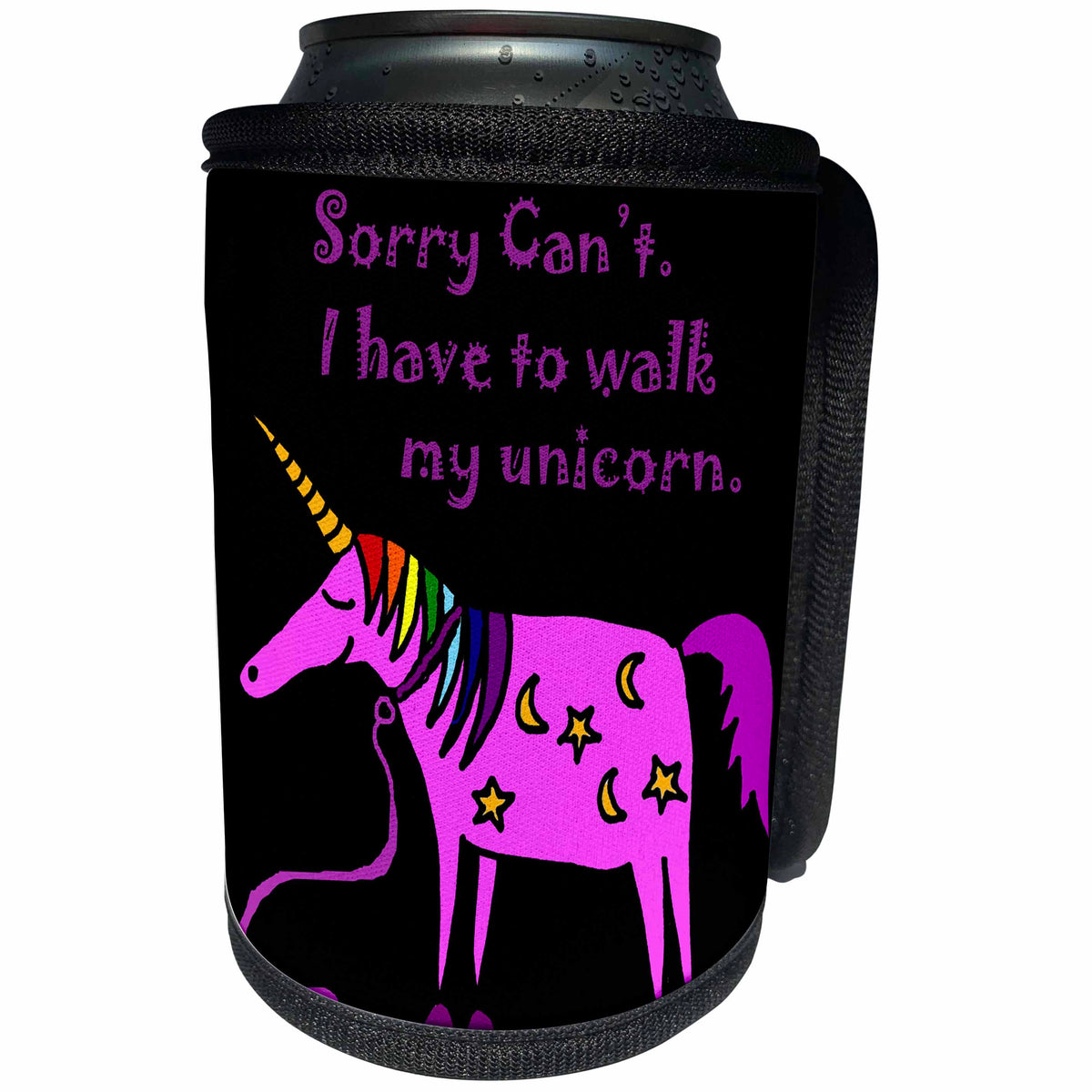 3dRose All Smiles Art Funny - Sorry I Have to Walk my Unicorn Funny Cartoon - Can Cooler Bottle Wrap (cc_252613)