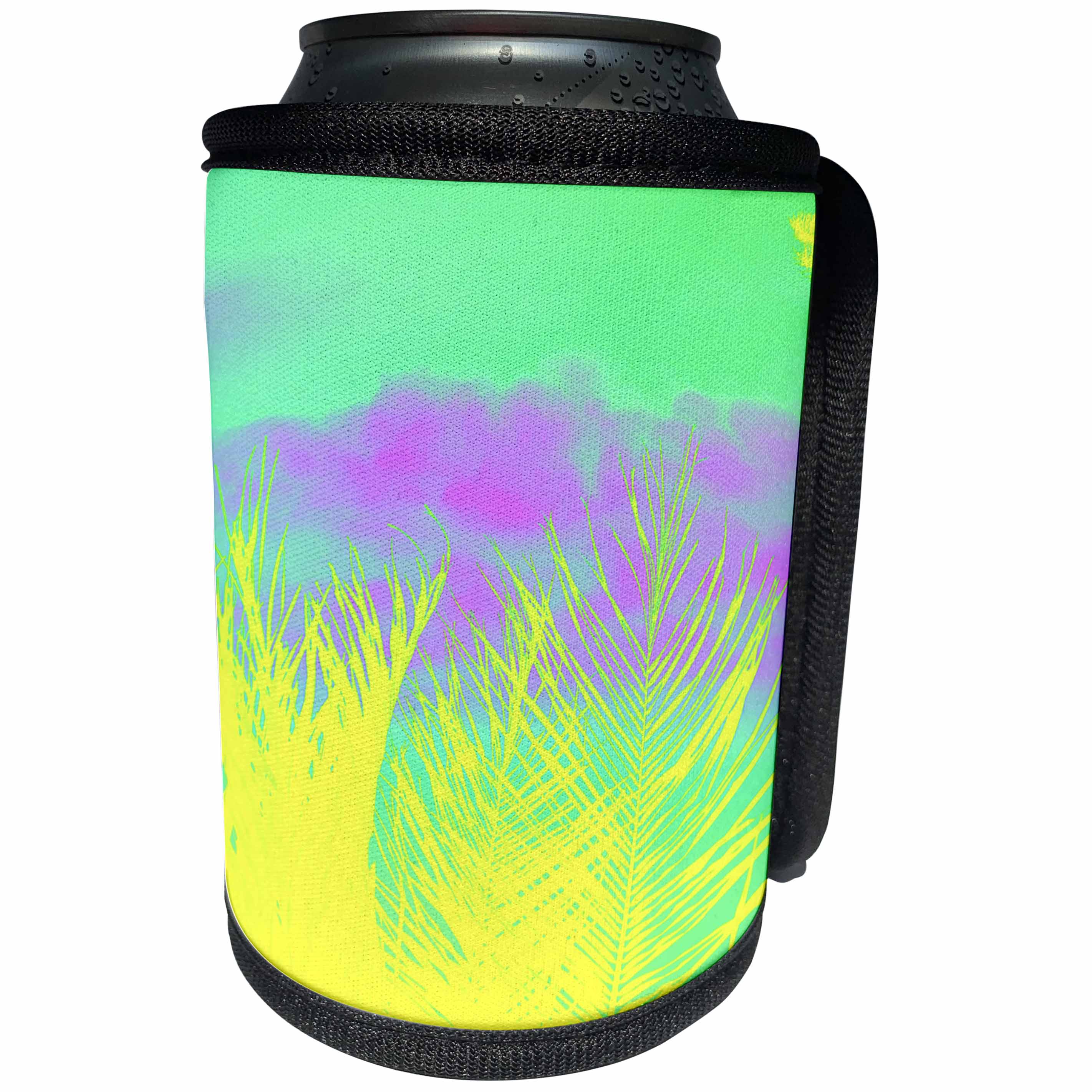 3dRose Florene Neon Art - Image of Neon Yellow palm With Neon Green And Violet Sky - Can Cooler Bottle Wrap (cc_252621)