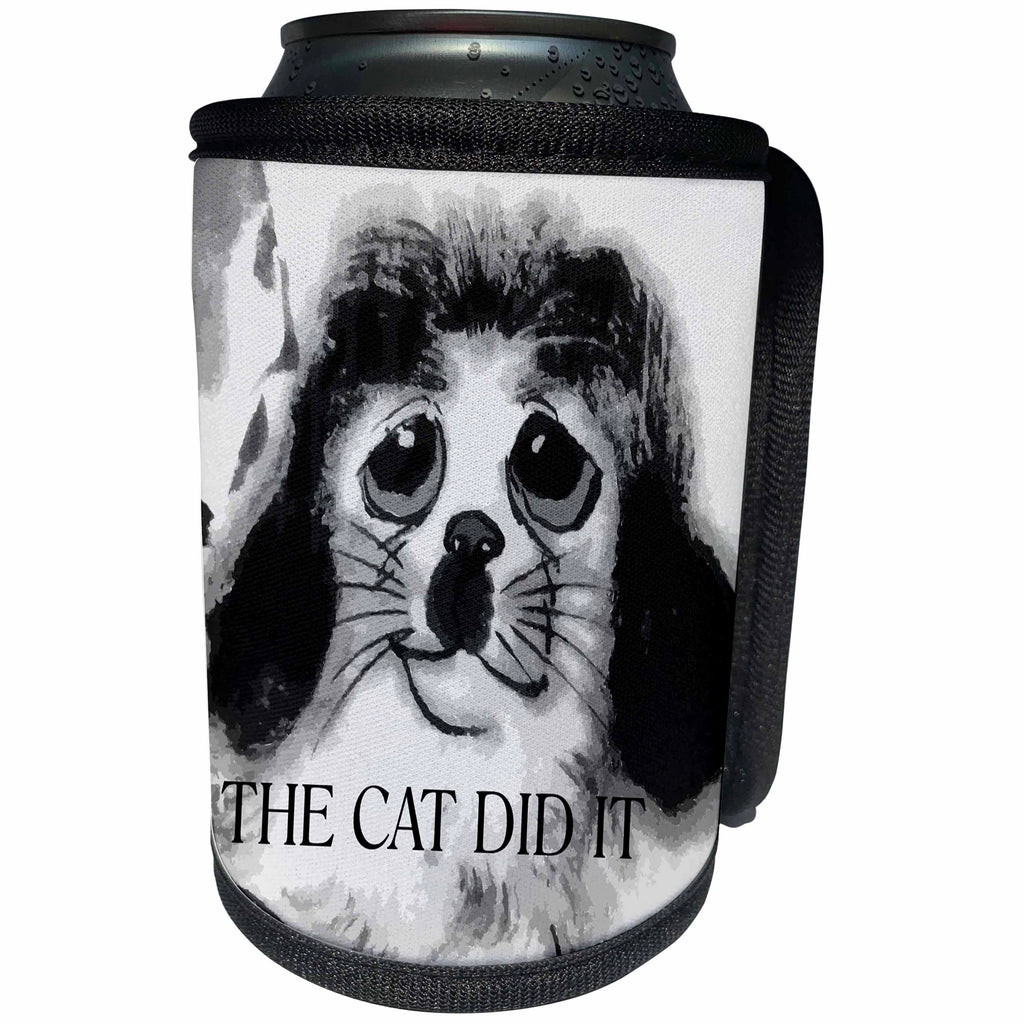 3dRose Florene Humor II - Image of Dog Sketch Says the Cat Did It - Can Cooler Bottle Wrap (cc_252623)
