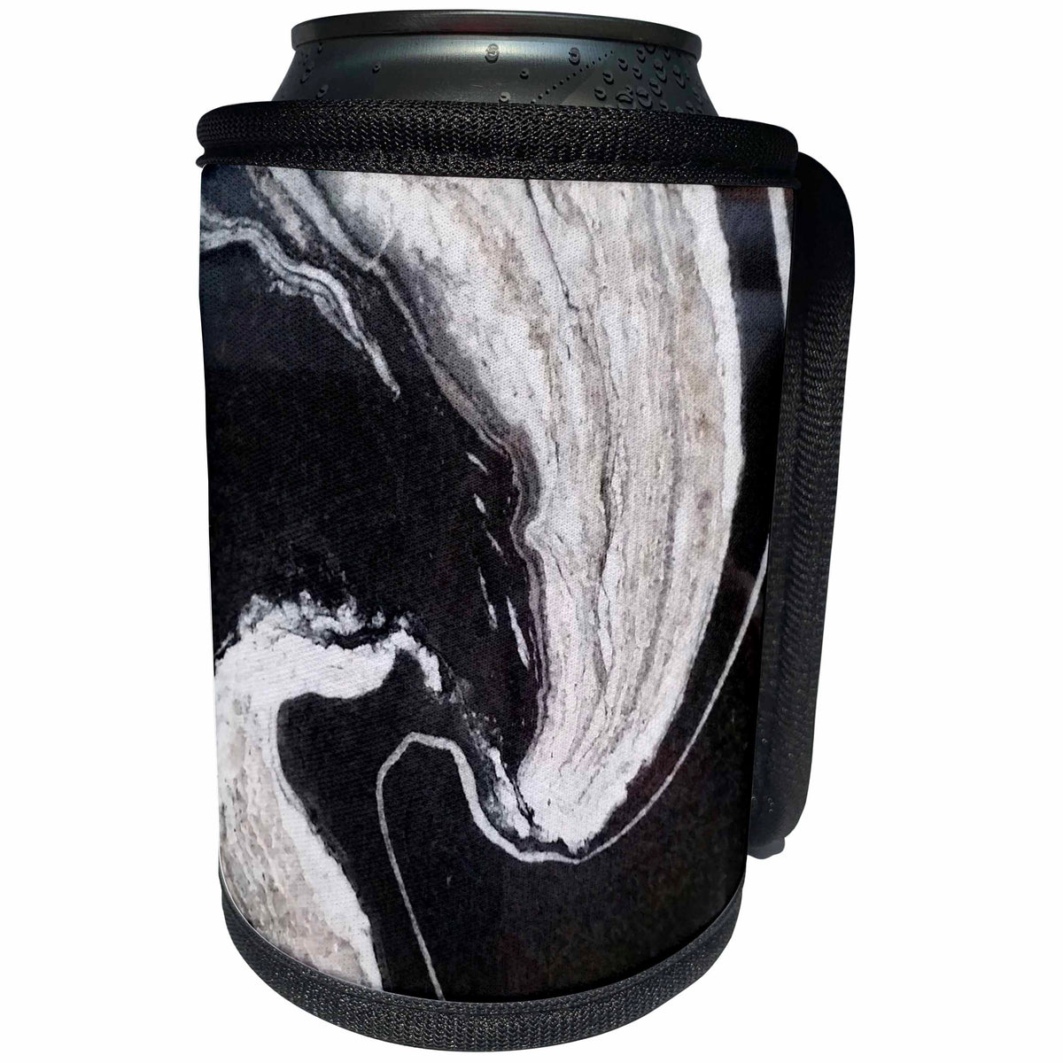 3dRose Florene Granite And Marble Abstracts - Image of Dramatic Black And White Swirly Granite - Can Cooler Bottle Wrap (cc_252626)