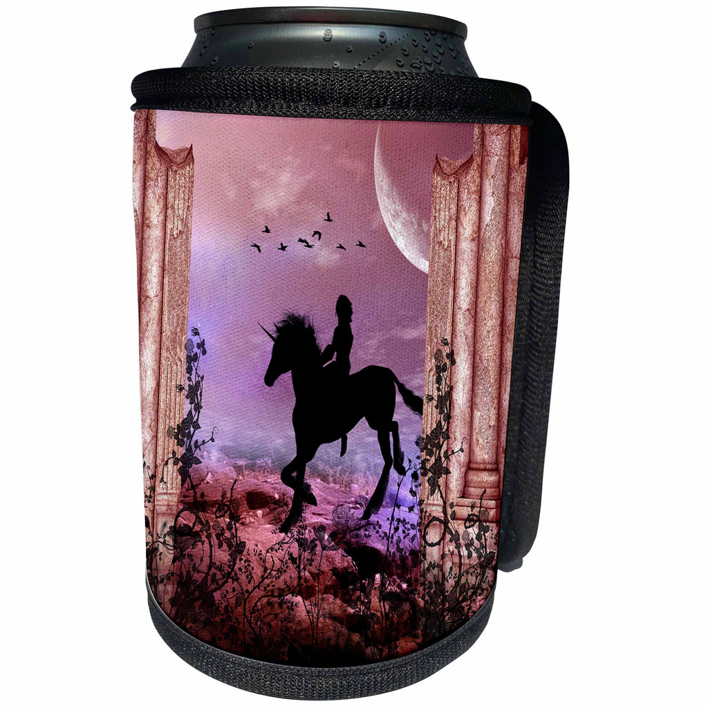 3dRose Heike Köhnen Design Fairies Fairytale - Awesome unicorn with fairy in the sunset - Can Cooler Bottle Wrap (cc_252730)