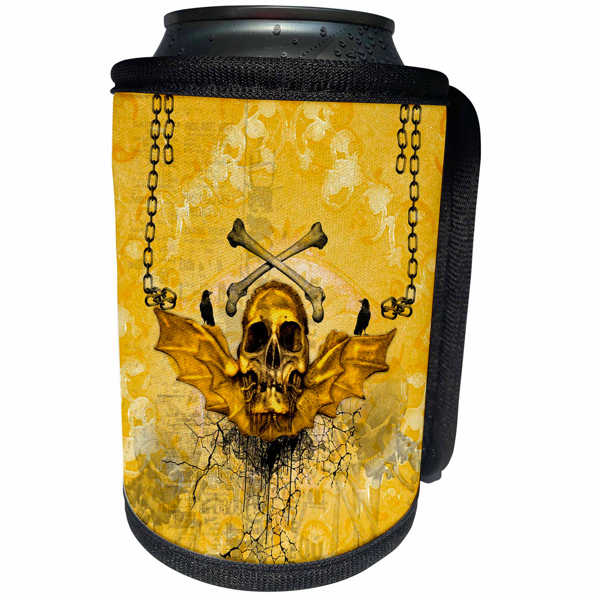 3dRose Heike Köhnen Design Skull - Amazing skull in golden colors and wings - Can Cooler Bottle Wrap (cc_252731)