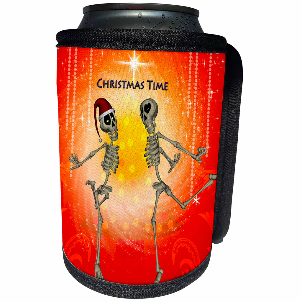 3dRose Heike Köhnen Design Holiday Christmas - Funny skeletons dancing for Christmas - Can Cooler Bottle Wrap (cc_252733)