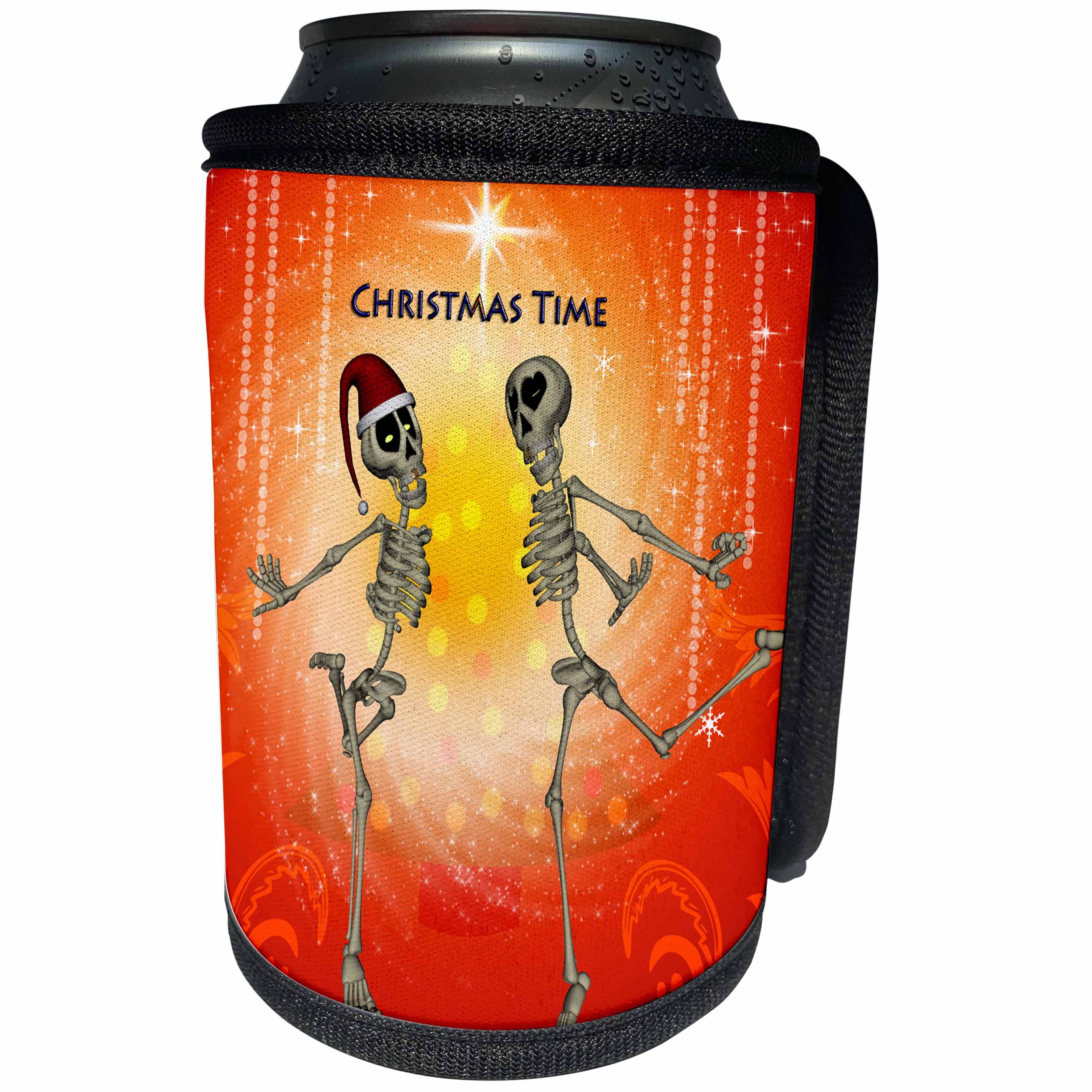 3dRose Heike Köhnen Design Holiday Christmas - Funny skeletons dancing for Christmas - Can Cooler Bottle Wrap (cc_252733)