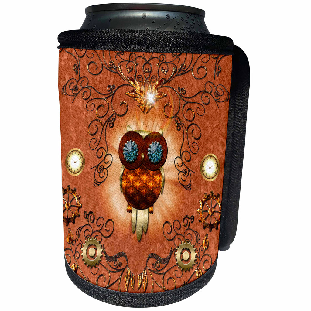 3dRose Heike Köhnen Design Steampunk - Steampunk, cute owl with clocks and gears - Can Cooler Bottle Wrap (cc_252738)