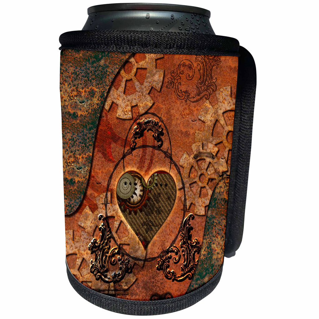 3dRose Heike Köhnen Design Steampunk - Steampunk wonderful heart clocks and gears - Can Cooler Bottle Wrap (cc_252744)