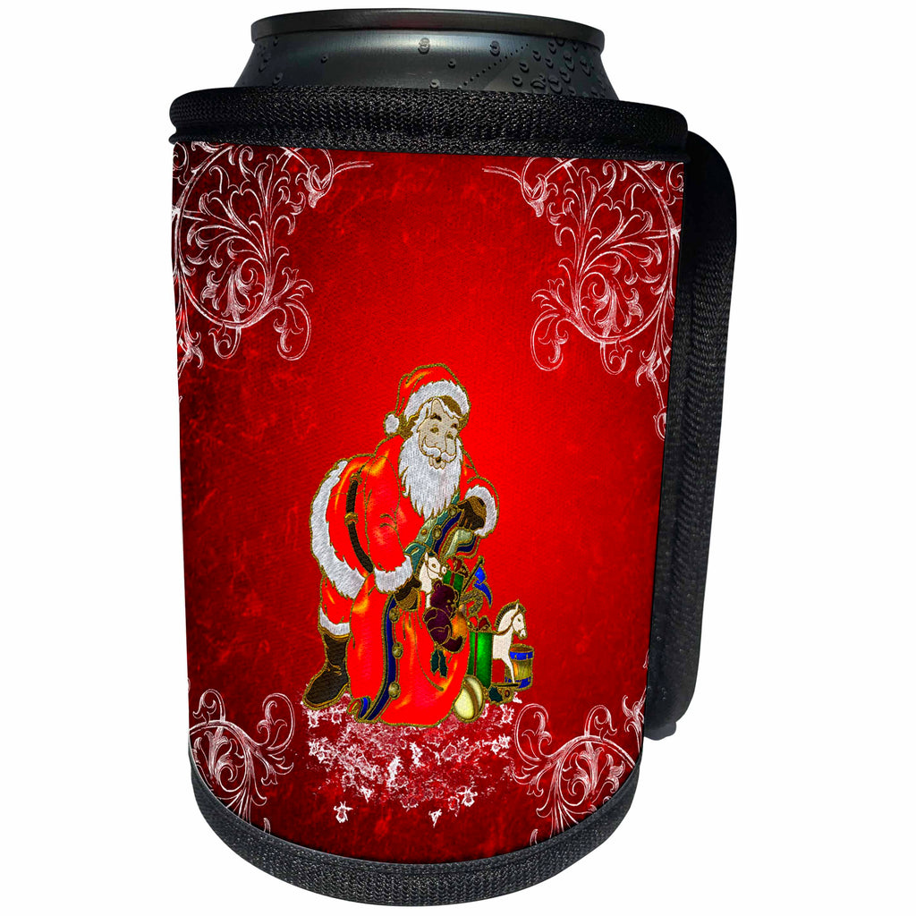 3dRose Heike Köhnen Design Holiday Christmas - Christmas Santa Claus with gifts - Can Cooler Bottle Wrap (cc_252747)