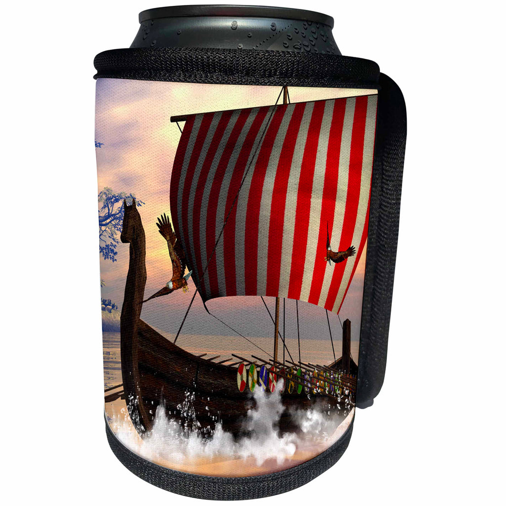 3dRose Heike Köhnen Design Sea Life - The Viking long ship in the sunset - Can Cooler Bottle Wrap (cc_252752)