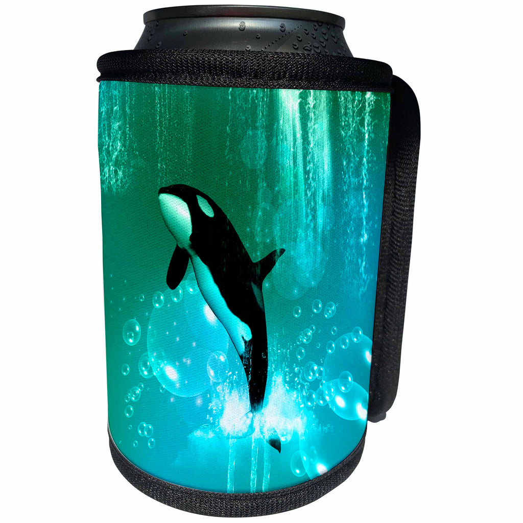 3dRose Heike Köhnen Design Animal Orca - Beautiful orca with bubbles and wave - Can Cooler Bottle Wrap (cc_252758)