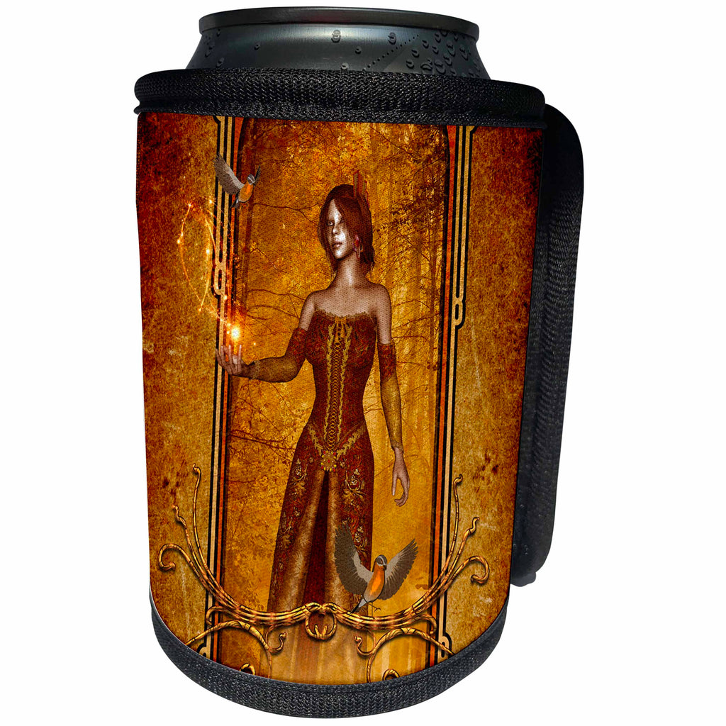 3dRose Heike Köhnen Design Fantasy - Beautiful fairy with birds - Can Cooler Bottle Wrap (cc_252770)