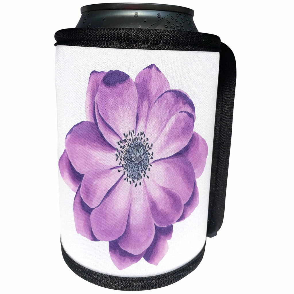 3dRose Anne Marie Baugh - Watercolor - Pretty Watercolor Purple Anemone Flower - Can Cooler Bottle Wrap (cc_252776)