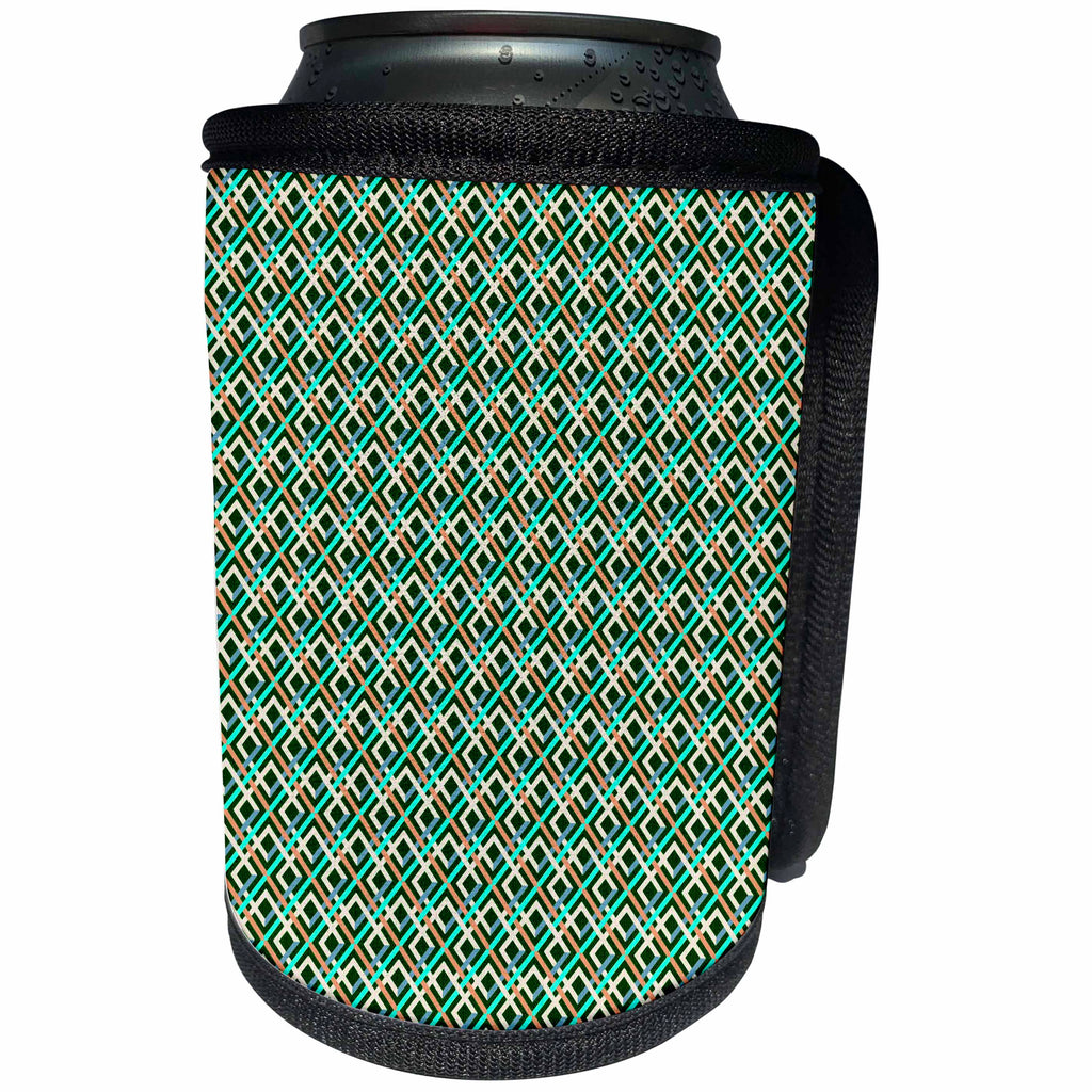 3dRose Anne Marie Baugh - Geometric - Green and Yellow Overlapping Diamond Shapes Pattern - Can Cooler Bottle Wrap (cc_252778)