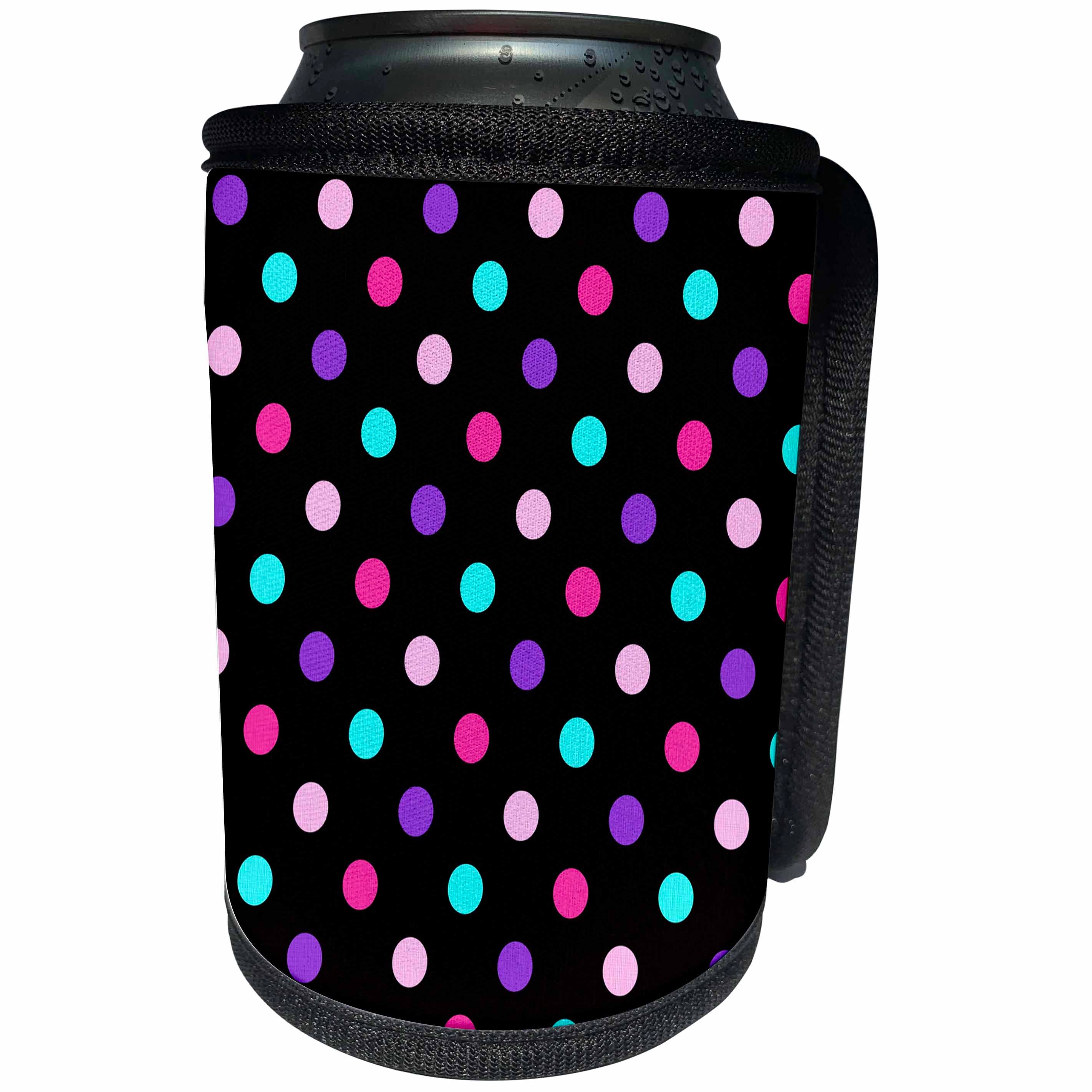 3dRose Anne Marie Baugh - Dots - Pink, Purple, Aqua Dots On A Black Background - Can Cooler Bottle Wrap (cc_252783)