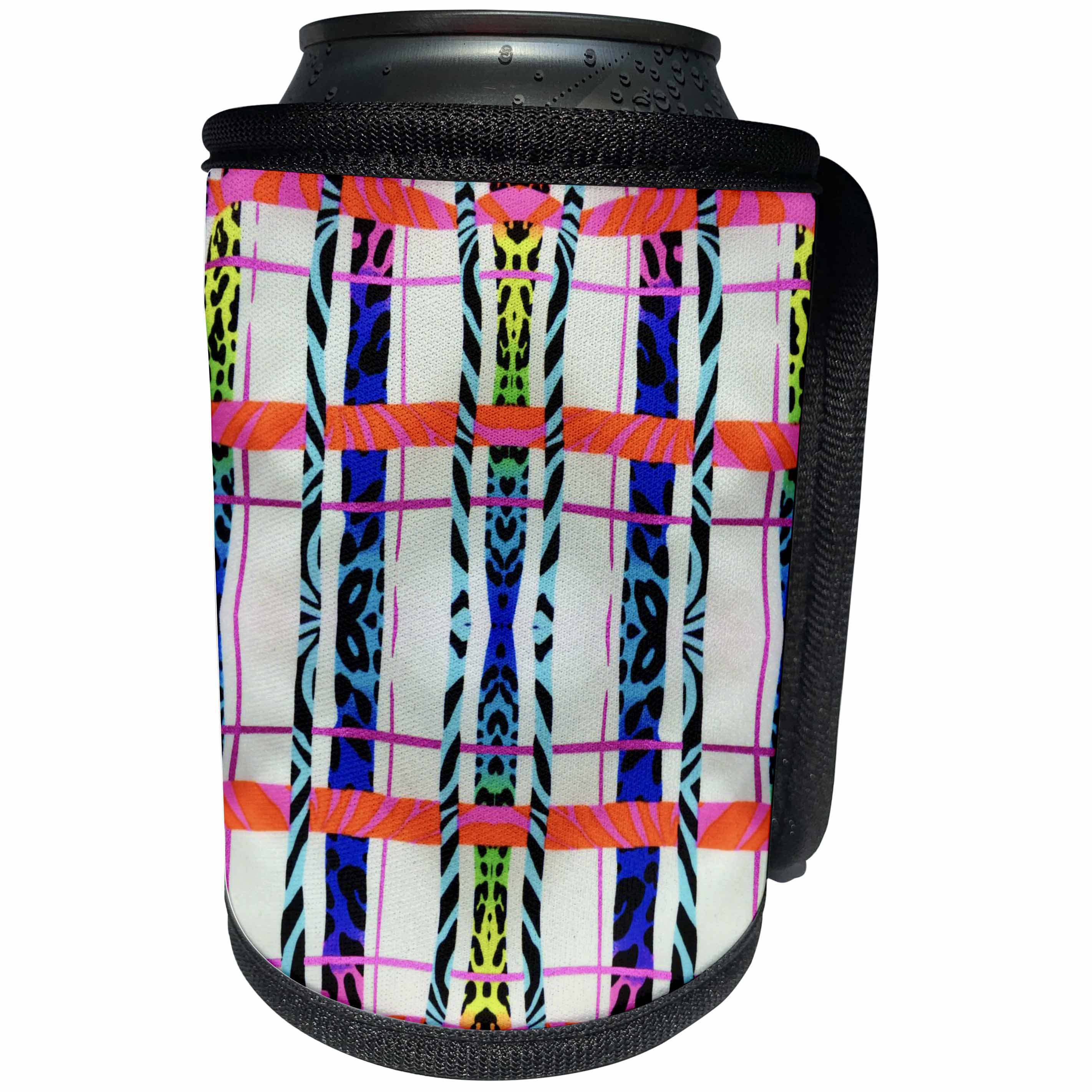 3dRose Florene Abstract Pattern - Plaid Confusion - Can Cooler Bottle Wrap (cc_25279)