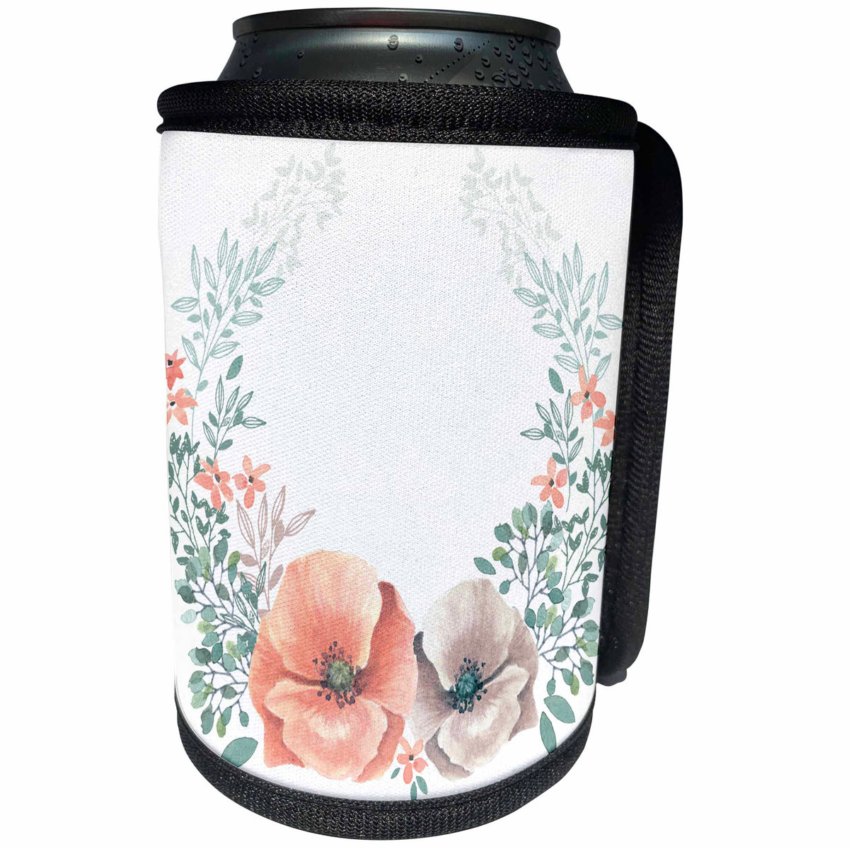 3dRose Anne Marie Baugh - Watercolor - Pretty Watercolor Peach, Green, and Gray Pansy Flower Wreath - Can Cooler Bottle Wrap (cc_252804)