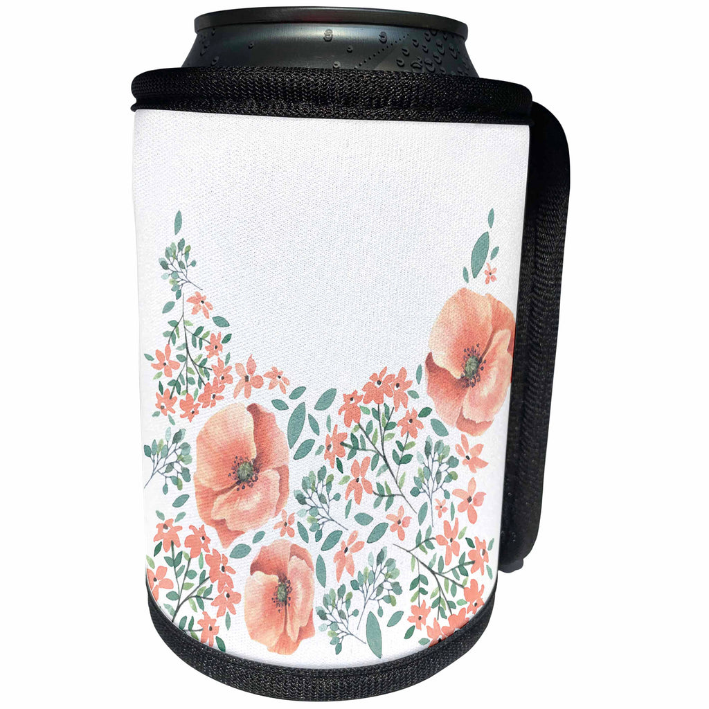 3dRose Anne Marie Baugh - Watercolor - Pretty Watercolor Peach, Green, and Gray Pansy Flowers and Leaves - Can Cooler Bottle Wrap (cc_252805)