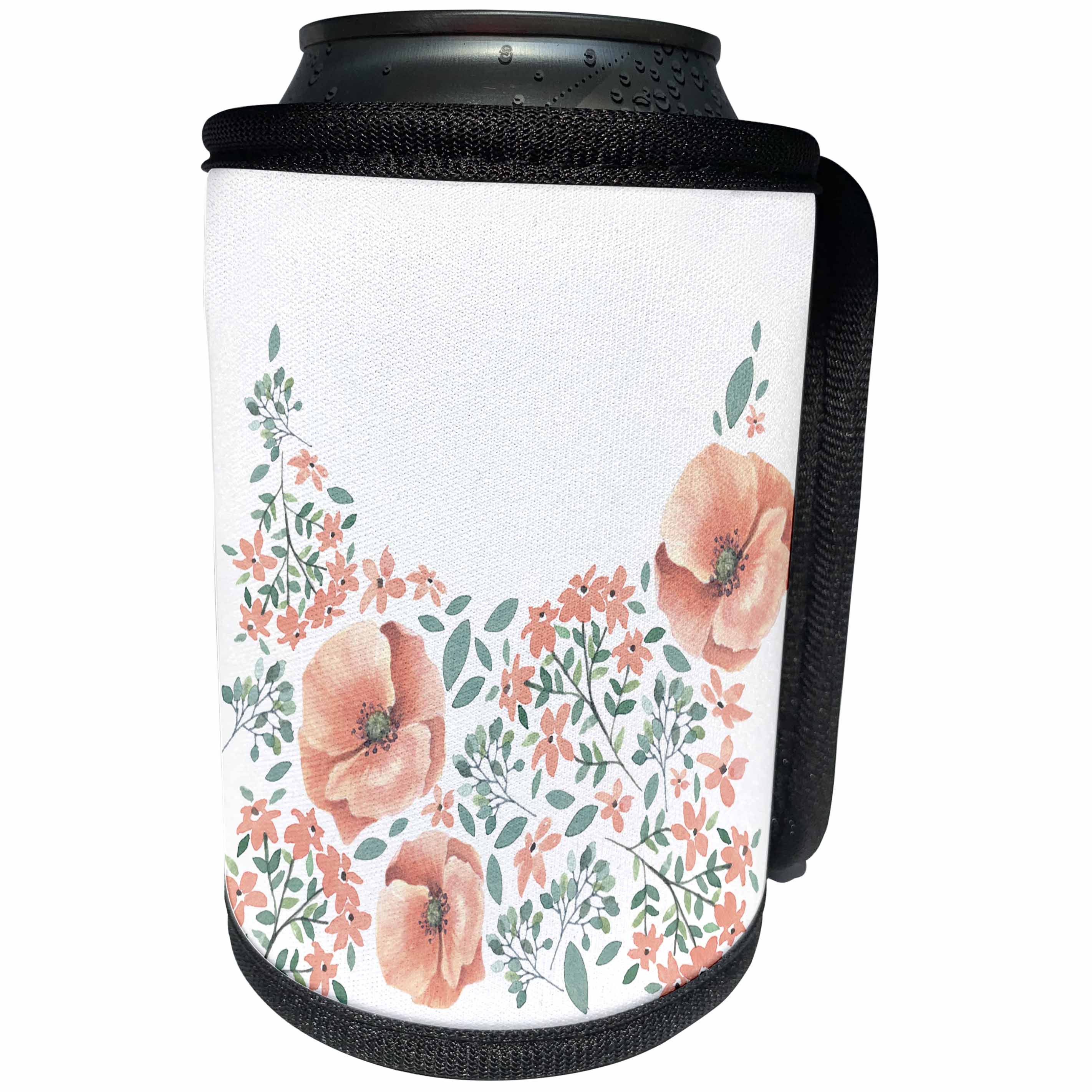 3dRose Anne Marie Baugh - Watercolor - Pretty Watercolor Peach, Green, and Gray Pansy Flowers and Leaves - Can Cooler Bottle Wrap (cc_252805)