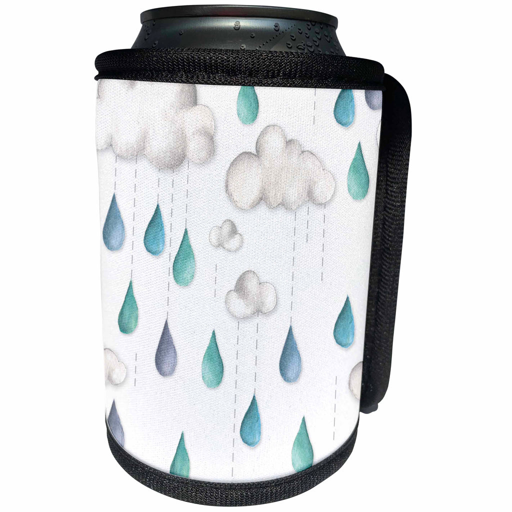 3dRose Anne Marie Baugh - Watercolor - Cute Watercolor Clouds and Big Rain Drops - Can Cooler Bottle Wrap (cc_252807)
