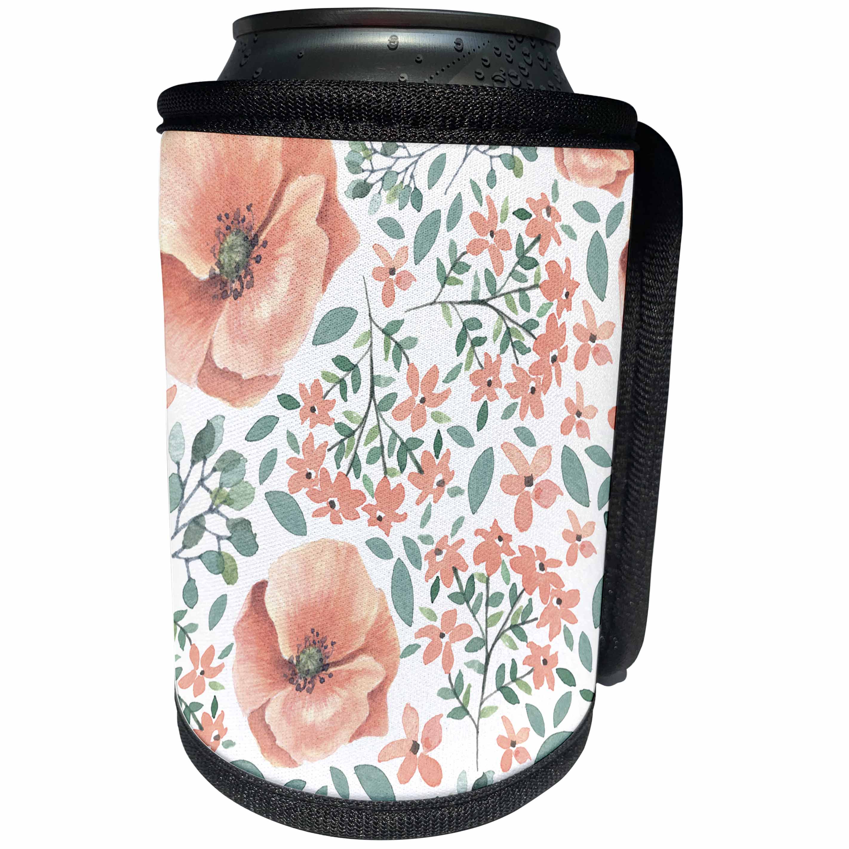 3dRose Anne Marie Baugh - Watercolor - Pretty Peach and Green Large Pansy Flower Pattern - Can Cooler Bottle Wrap (cc_252810)