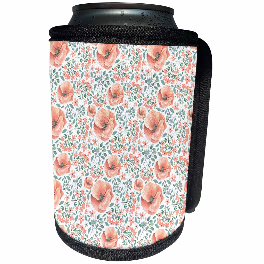 3dRose Anne Marie Baugh - Watercolor - Pretty Peach and Green Small Pansy Flower Pattern - Can Cooler Bottle Wrap (cc_252811)