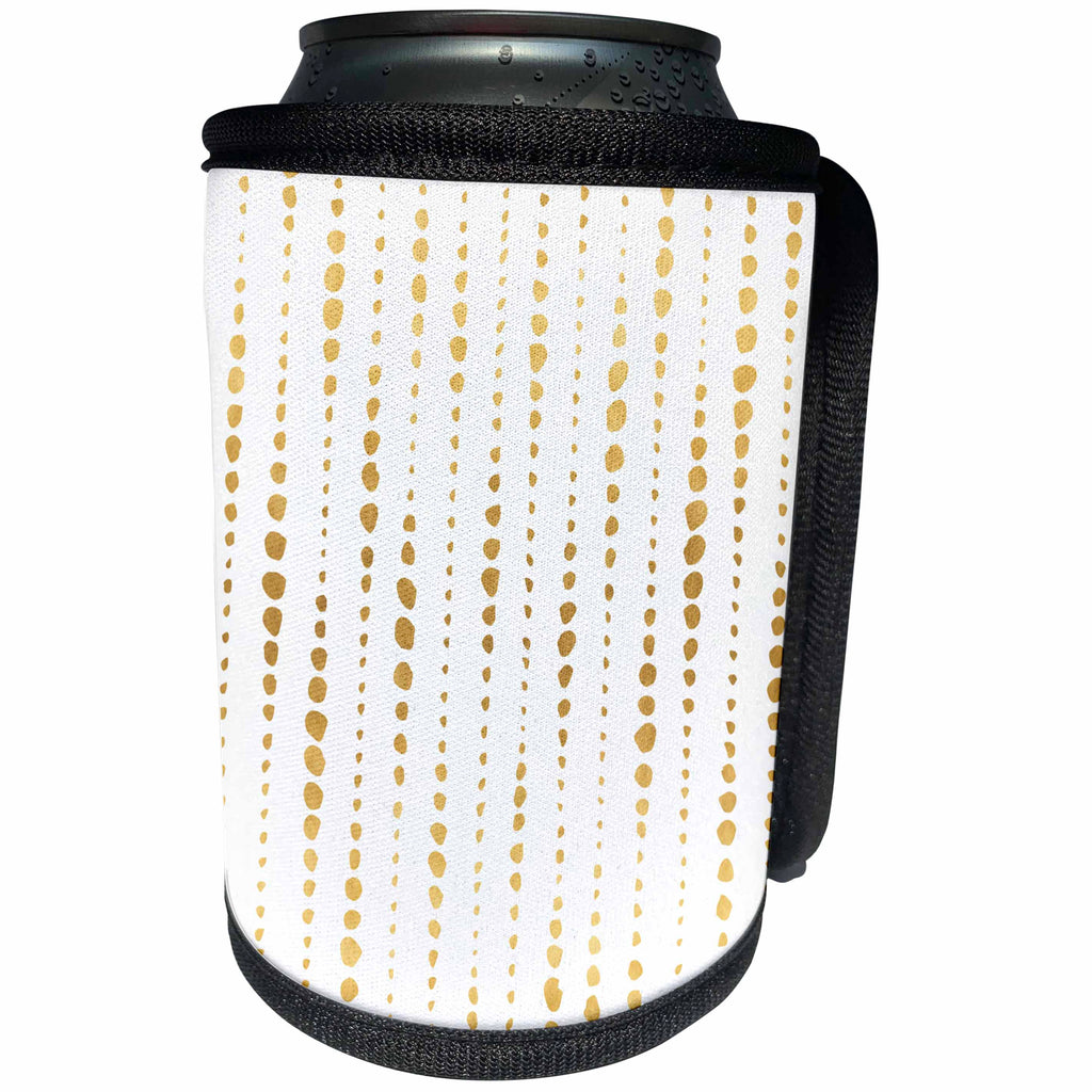 3dRose Anne Marie Baugh - Patterns - Gold and White Irregular Dot Stripes Pattern - Can Cooler Bottle Wrap (cc_252822)