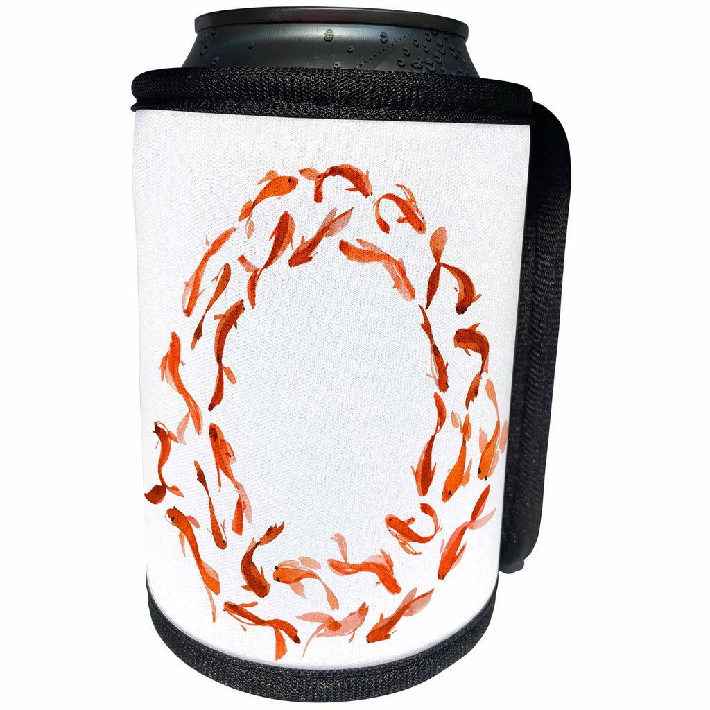 3dRose Anne Marie Baugh - Fish - Orange Watercolor Koi Fish Circle - Can Cooler Bottle Wrap (cc_252827)