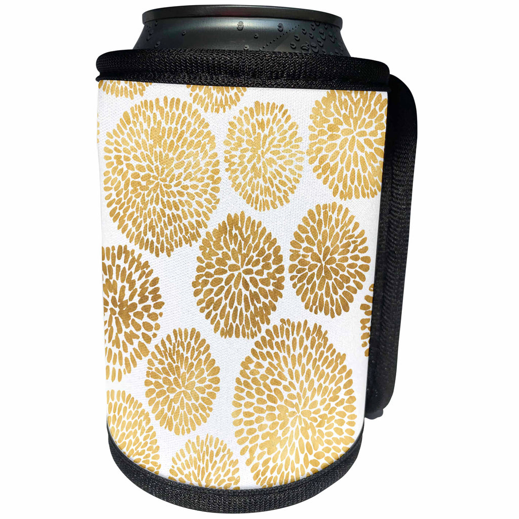 3dRose Anne Marie Baugh - Flowers - Gold and White Mums Flowers Pattern - Can Cooler Bottle Wrap (cc_252829)