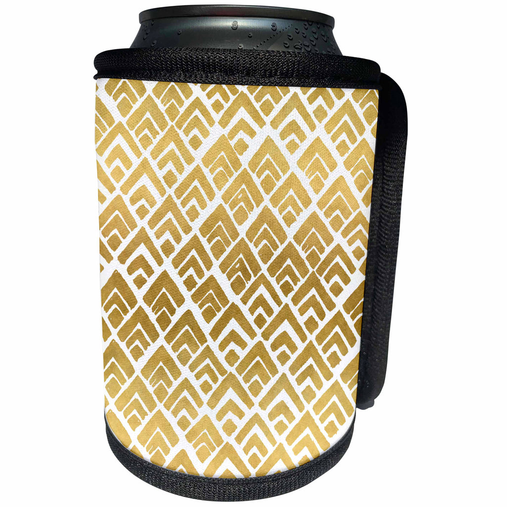 3dRose Anne Marie Baugh - Patterns - Chic Gold and White Triangle Pattern - Can Cooler Bottle Wrap (cc_252840)