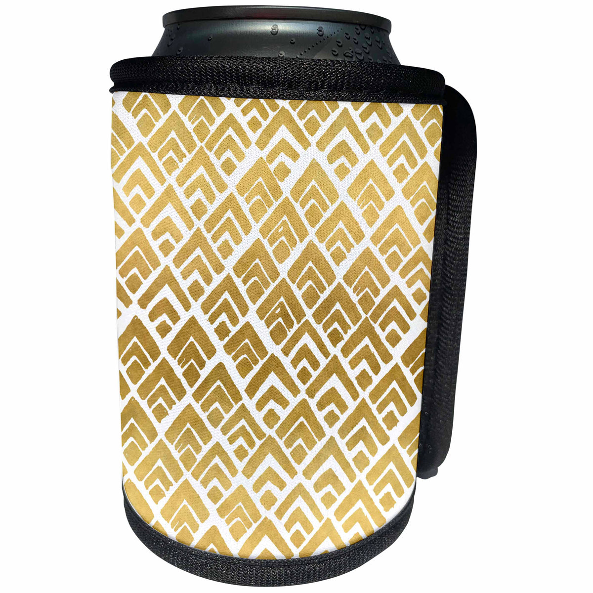 3dRose Anne Marie Baugh - Patterns - Chic Gold and White Triangle Pattern - Can Cooler Bottle Wrap (cc_252840)