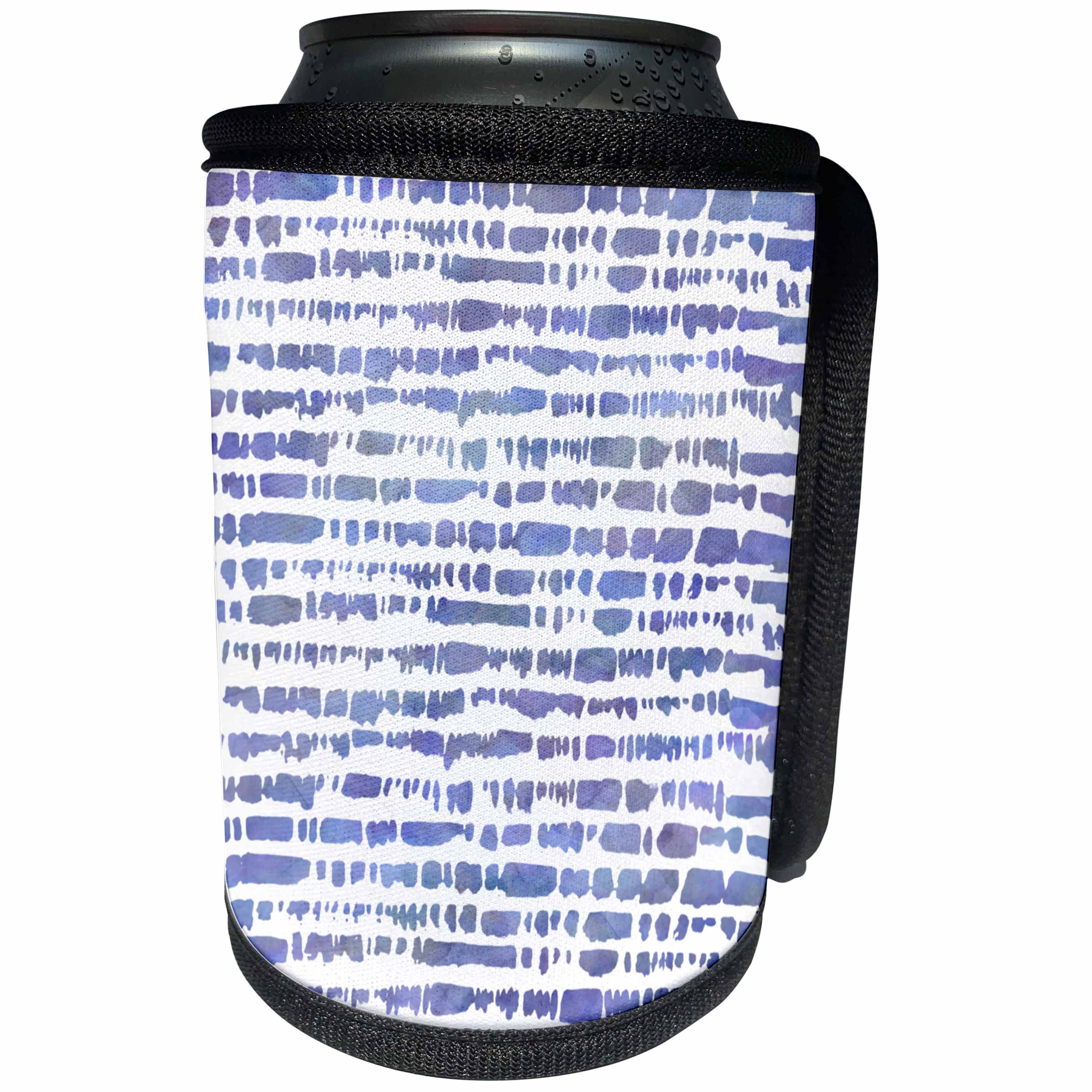 3dRose Anne Marie Baugh - Patterns - Contemporary Bright Blue and White Uneven Brush Stroke Stripes Pattern - Can Cooler Bottle Wrap (cc_252845)