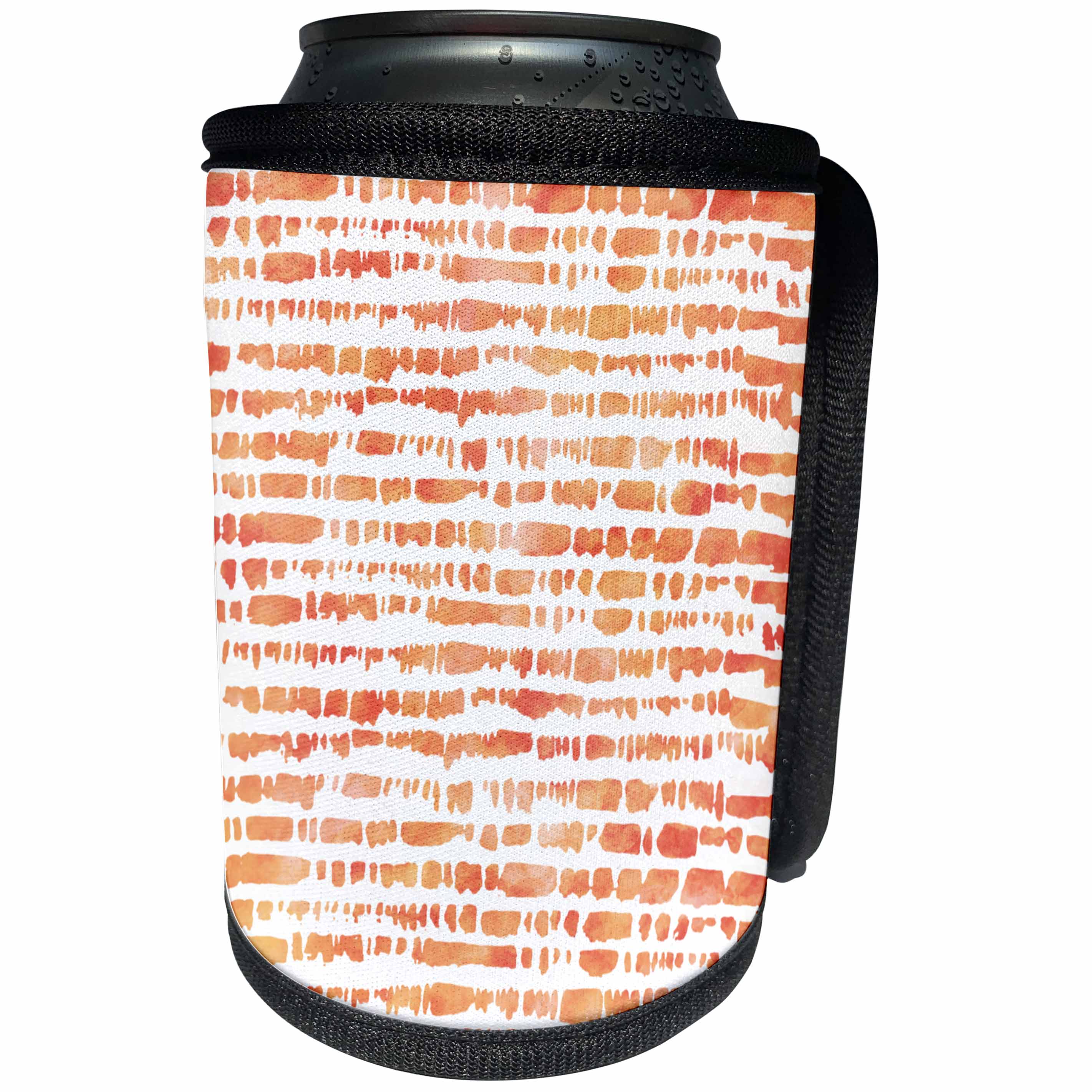 3dRose Anne Marie Baugh - Patterns - Contemporary Orange Watercolor Uneven Brush Stroke Stripes Pattern - Can Cooler Bottle Wrap (cc_252846)