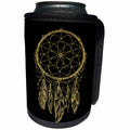 3dRose Anne Marie Baugh - Tribal - Pretty Gold Dream Catcher On A Black Background - Can Cooler Bottle Wrap (cc_252854)