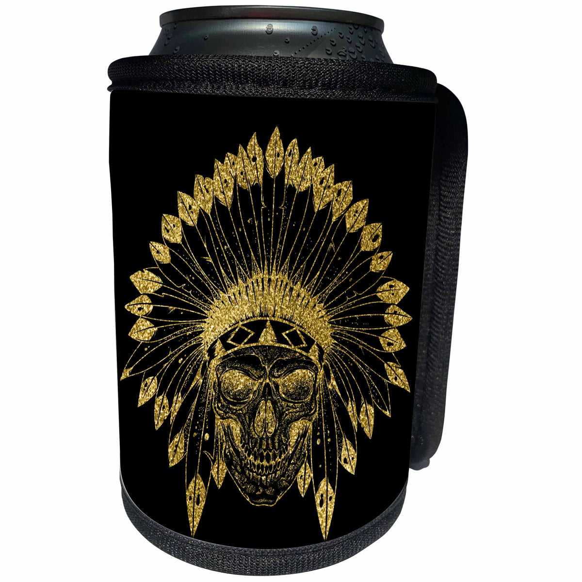 3dRose Anne Marie Baugh - Skulls - Gold and Black Tribal Skull - Can Cooler Bottle Wrap (cc_252858)