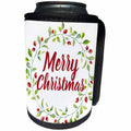 3dRose Anne Marie Baugh - Christmas - Pretty Watercolor Holly Berries and Leaves Wreath with Merry Christmas - Can Cooler Bottle Wrap (cc_252859)