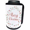3dRose Anne Marie Baugh - Christmas - Cute Red and Green Leafy Wreath with Merry Christmas - Can Cooler Bottle Wrap (cc_252865)