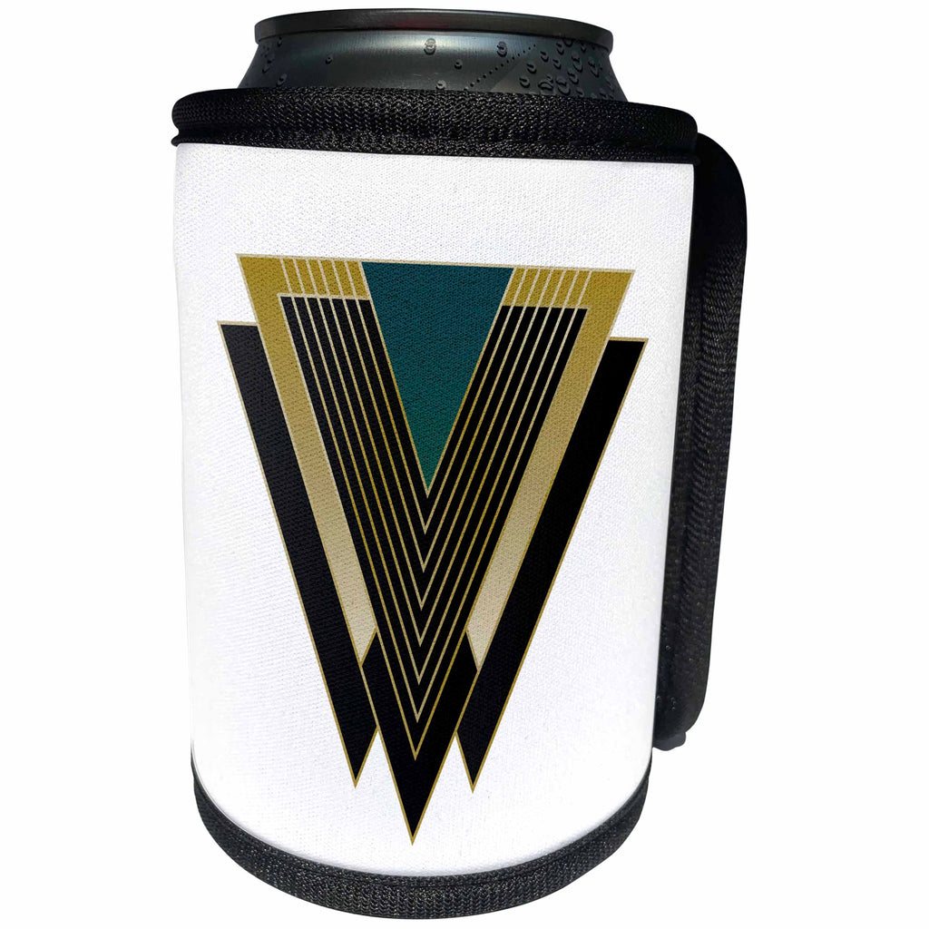 3dRose Anne Marie Baugh - Art Deco - Gold, Black, and Blue Green Art Deco Triangle Design - Can Cooler Bottle Wrap (cc_252869)