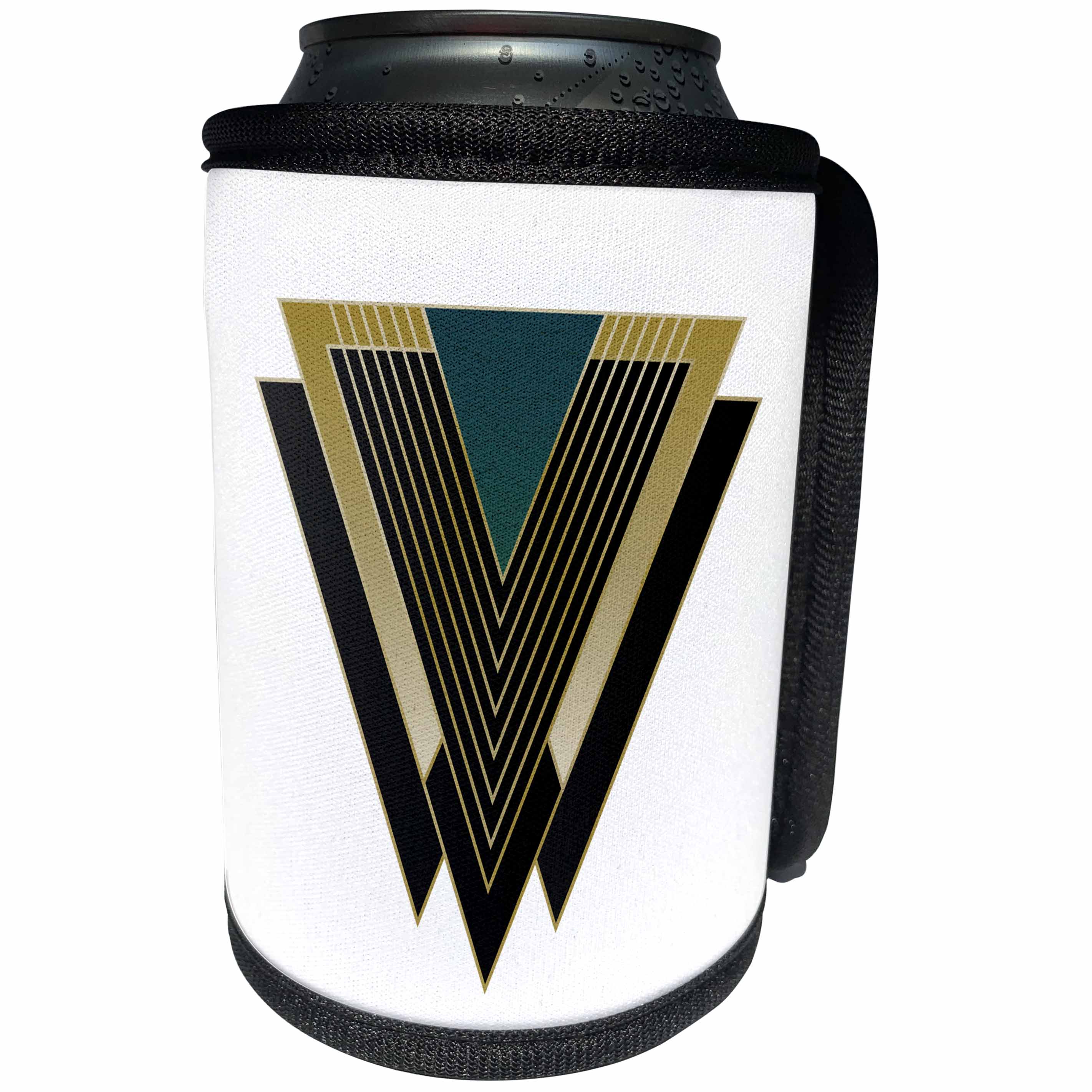 3dRose Anne Marie Baugh - Art Deco - Gold, Black, and Blue Green Art Deco Triangle Design - Can Cooler Bottle Wrap (cc_252869)