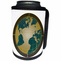3dRose Anne Marie Baugh - Art Deco - Gold and Blue Green Art Deco World Globe Design - Can Cooler Bottle Wrap (cc_252871)
