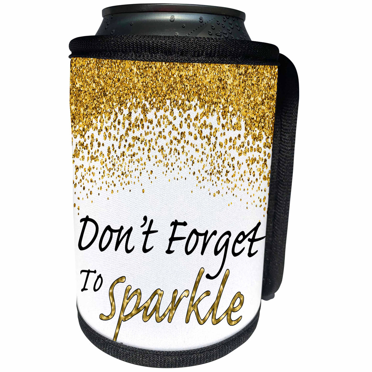3dRose Anne Marie Baugh - Quotes - Image of Gold Sparkle Confetti with Dont Forget To Sparkle text - Can Cooler Bottle Wrap (cc_252877)