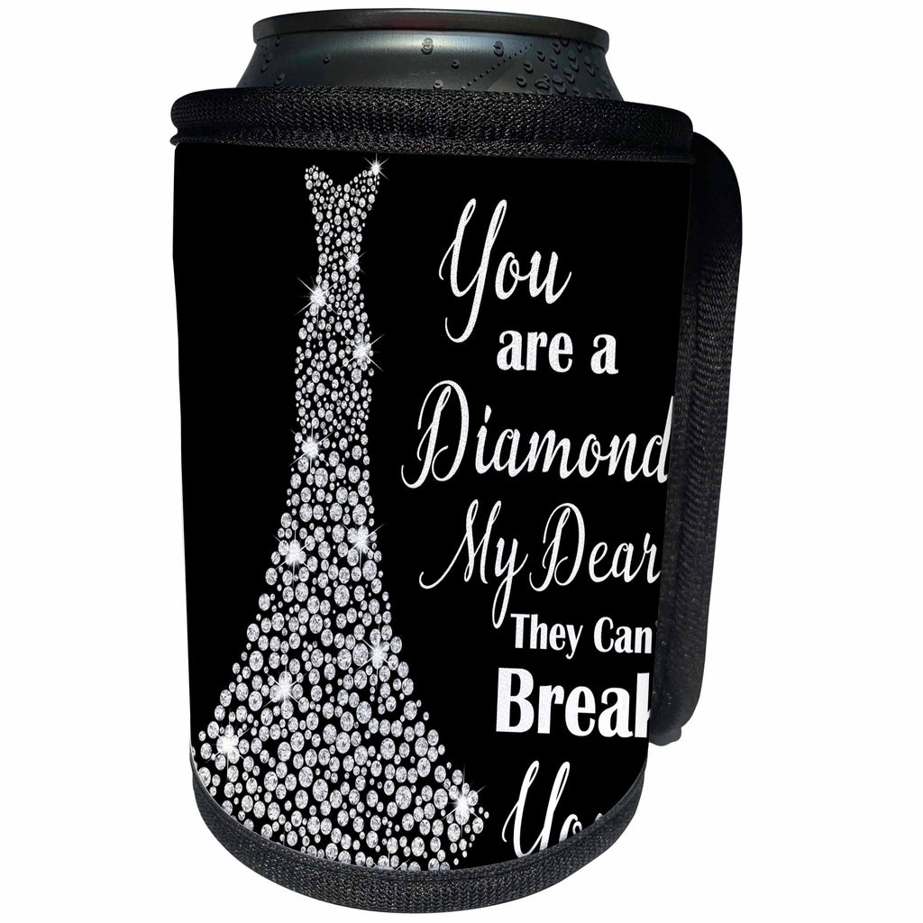 3dRose Anne Marie Baugh - Quotes - Image of White Sparkle Gown with You Are A Diamond My Dear text - Can Cooler Bottle Wrap (cc_252878)